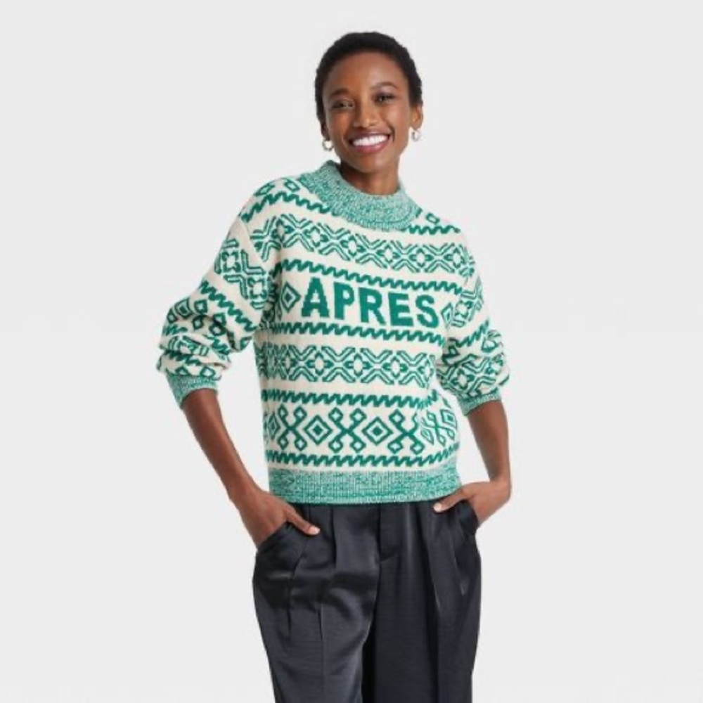 🧡 Crewneck Graphic Pullover Sweater A New Day Target Light Green Apres Ski